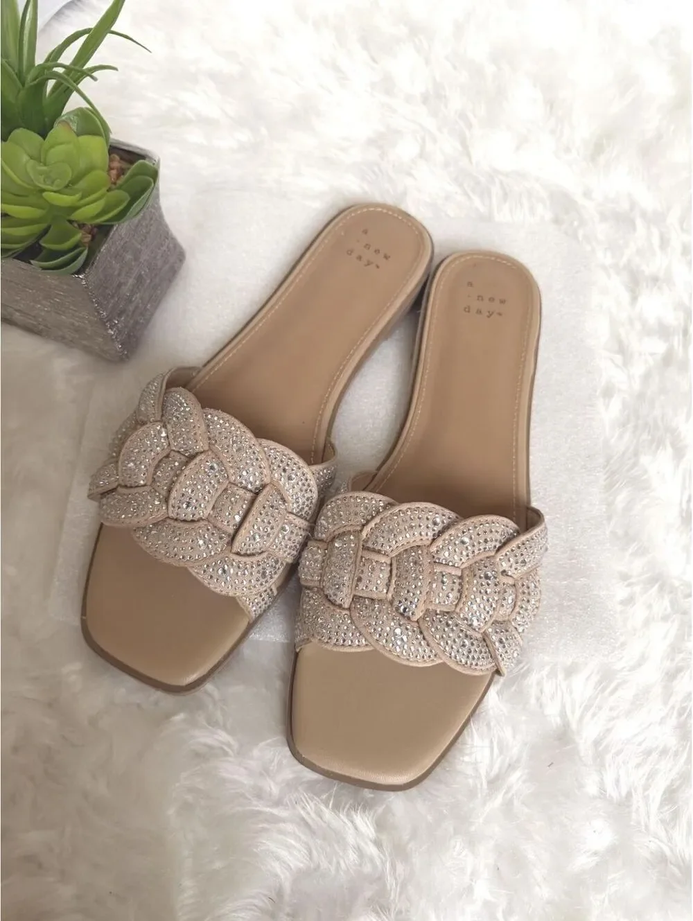 Braided Embellished Slide Sandals Size 9